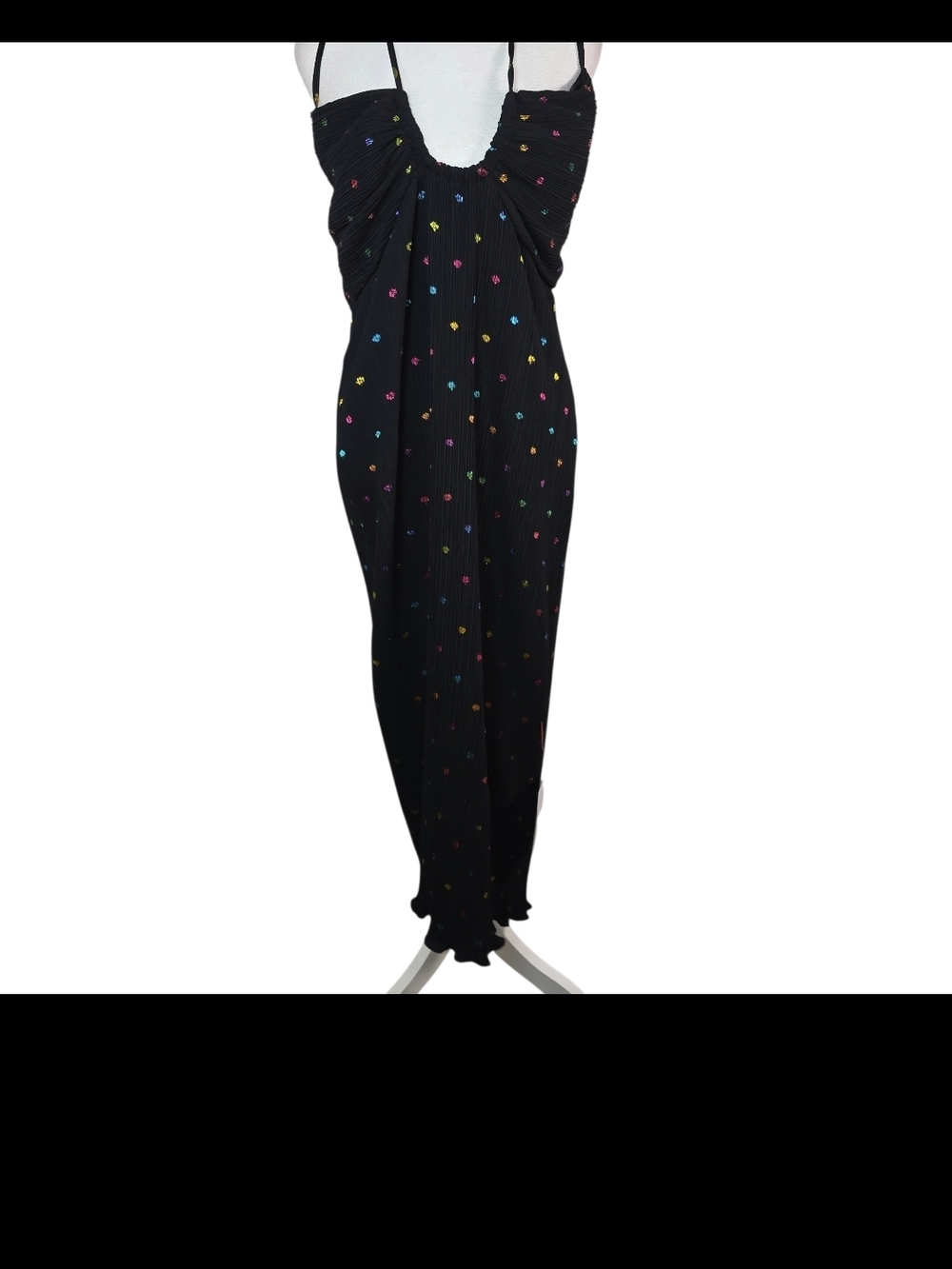 NWT Never Fully Dressed Megan Plissé Dress L Blk Metallic Polka Dot Maxi Halter - Picture 8 of 15